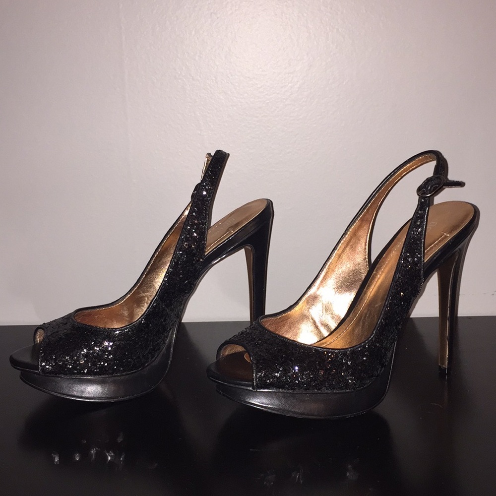 Bcbgeneration Markus Black Glitter Slingback Heels - image 2